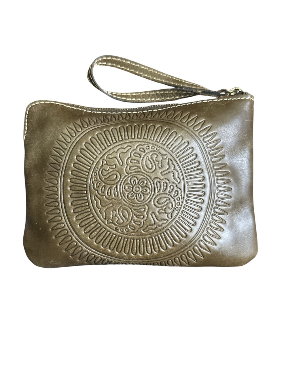 Patricia Nash Cassini Wristlet Leather Clutch in Brown with Embossed Medallion